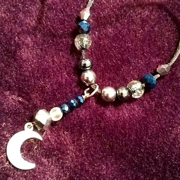 Sterling silver moon necklace with Crystals, glass, and metallic beads. - Picture 1 of 4